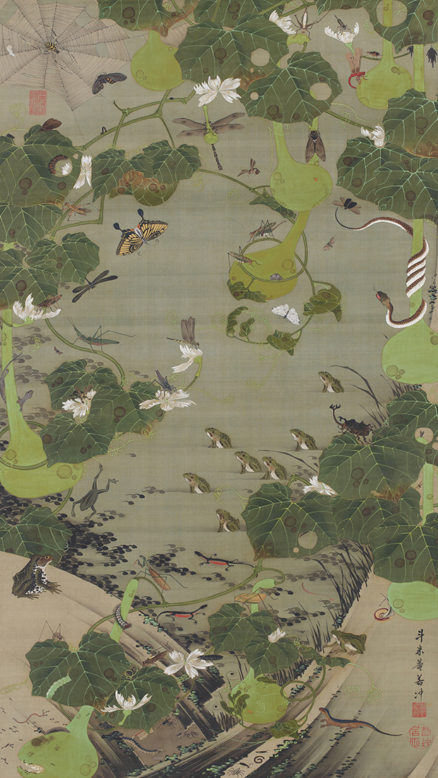 "Pond and Insects" from Colorful Realm of Living Beings (National Treasure). By Ito Jakuchu. Edo period, 18th century.