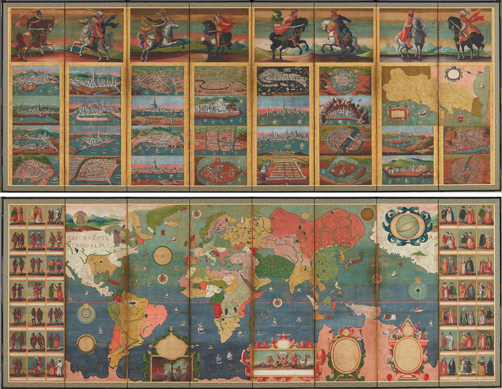 Map of the World and Renowned Cities, Edo period, 17th century. Important Cultural Property, The Museum of the Imperial Collections, Sannomaru Shozokan