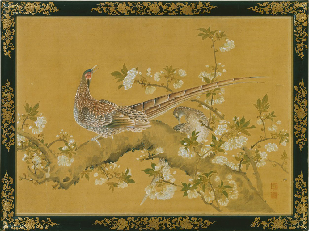 荒木寛畝《桜に山鳥図額》