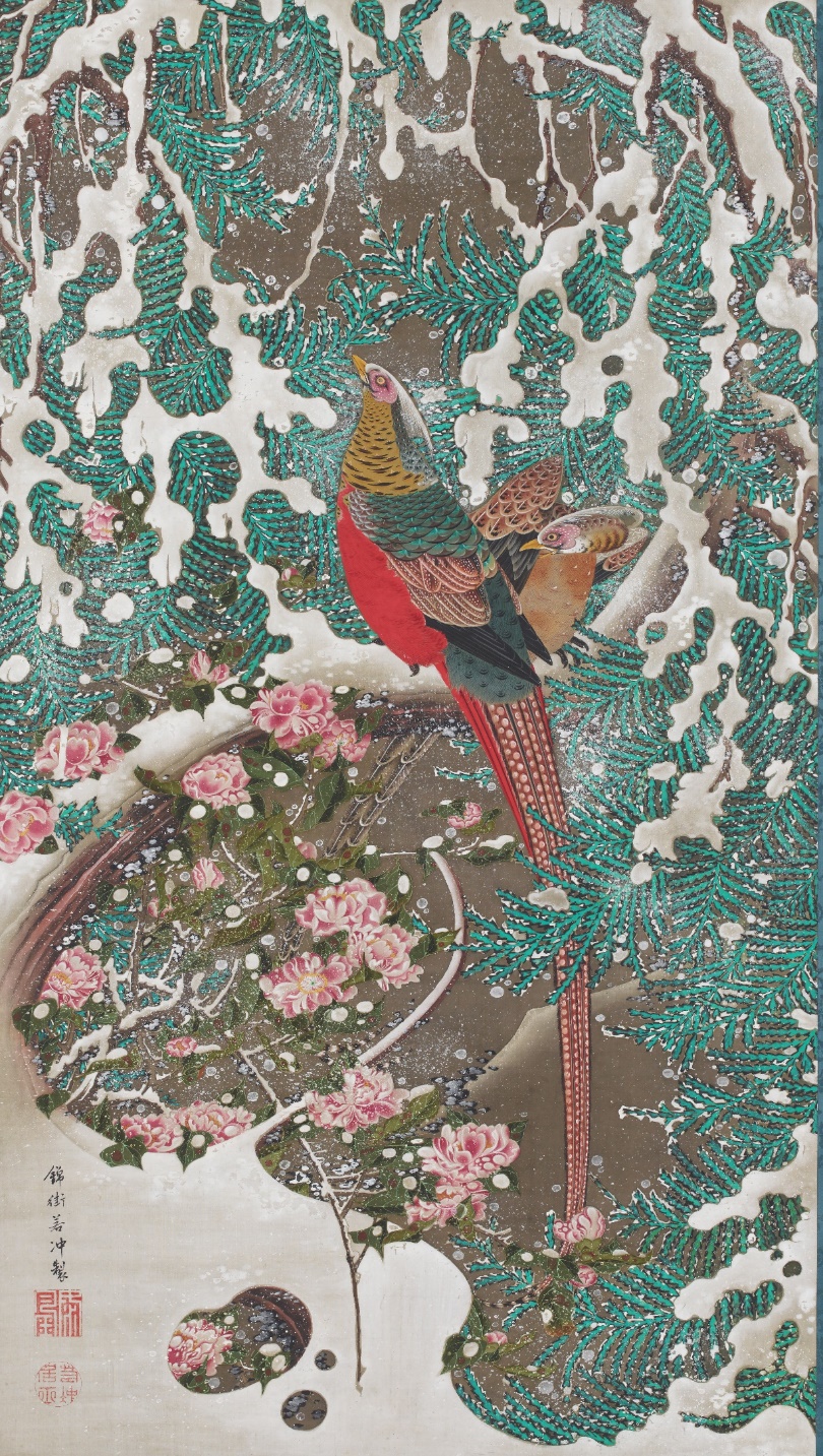 国宝　《動植綵絵》のうち　「雪中錦鶏図」 の画像