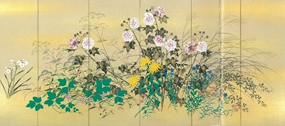 四季草花図屏風の画像