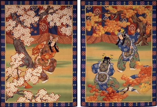 舞楽蘭陵王童舞・納曾利童舞綴織壁掛の画像