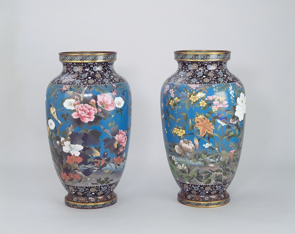 七宝藍地花鳥図花瓶の画像