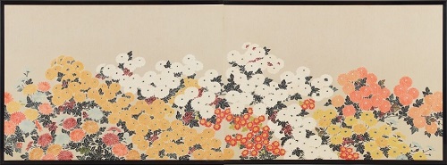 菊花友禅染小屏風の画像